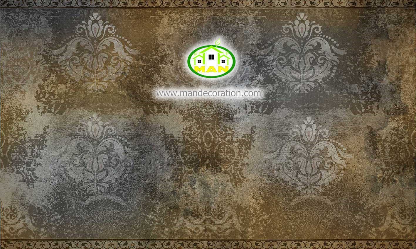 پوستردیواری پتینه و داماسک محو طوسی طلایی کد 5196