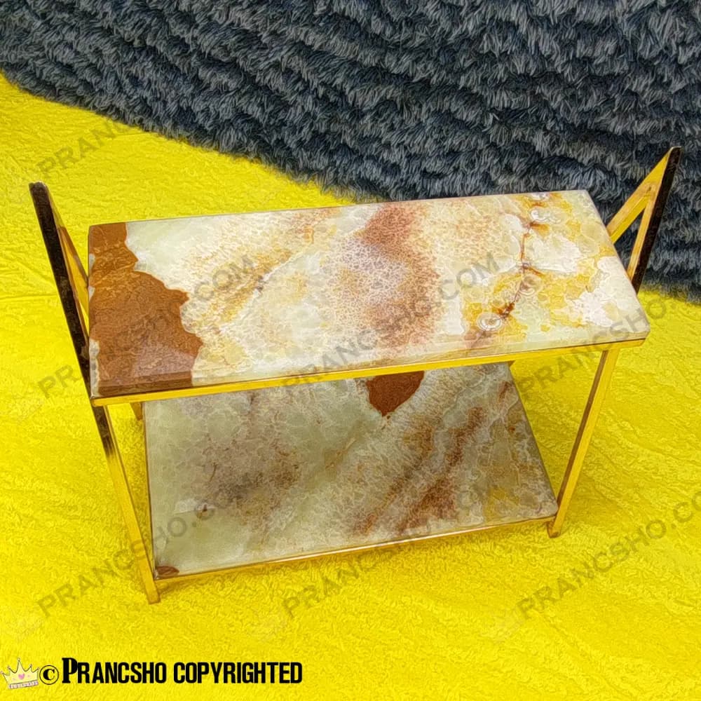 استند سنگی دو طبقه طرح ایفل طلایی سنگ مرمر نباتی قهوه‌ای — تصویر ۵