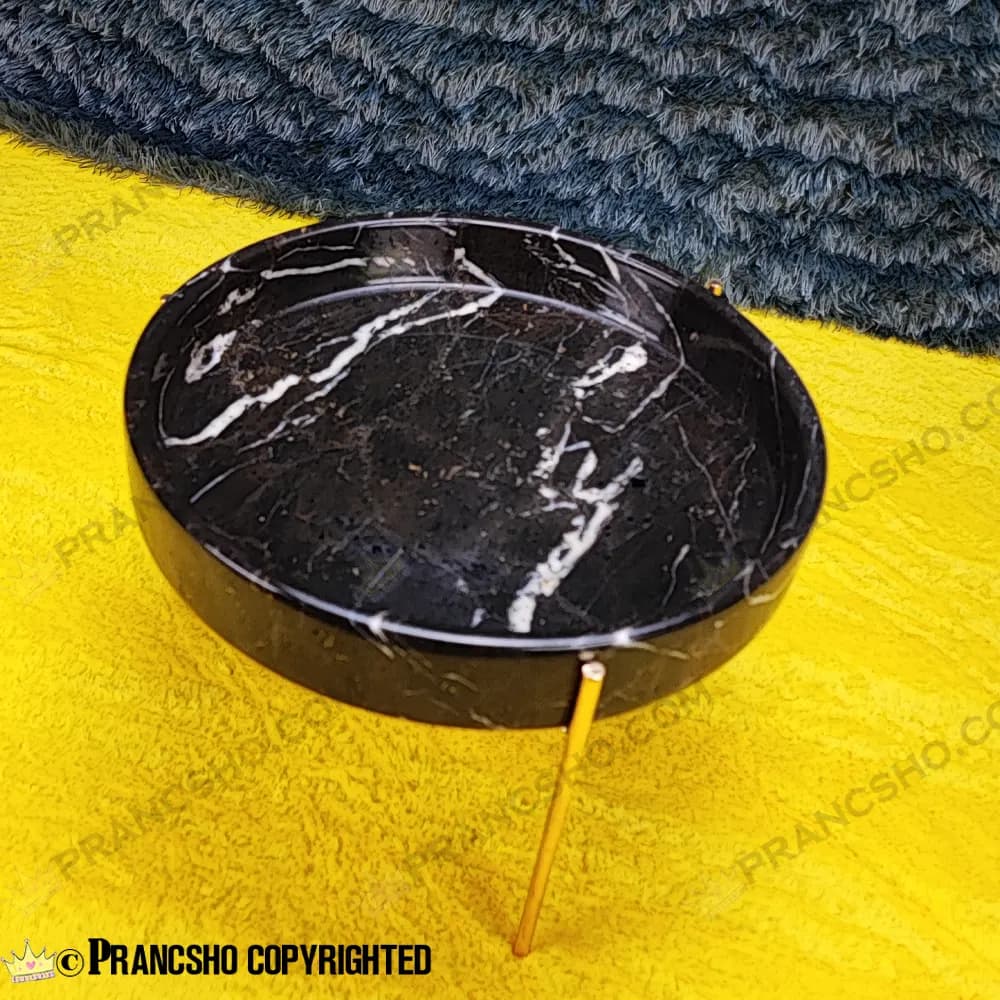 میوه خوری سنگی پایه میخی طلایی سنگ مشکی خط سفید — تصویر ۴