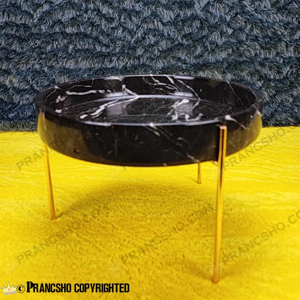 میوه خوری سنگی پایه میخی طلایی سنگ مشکی خط سفید
