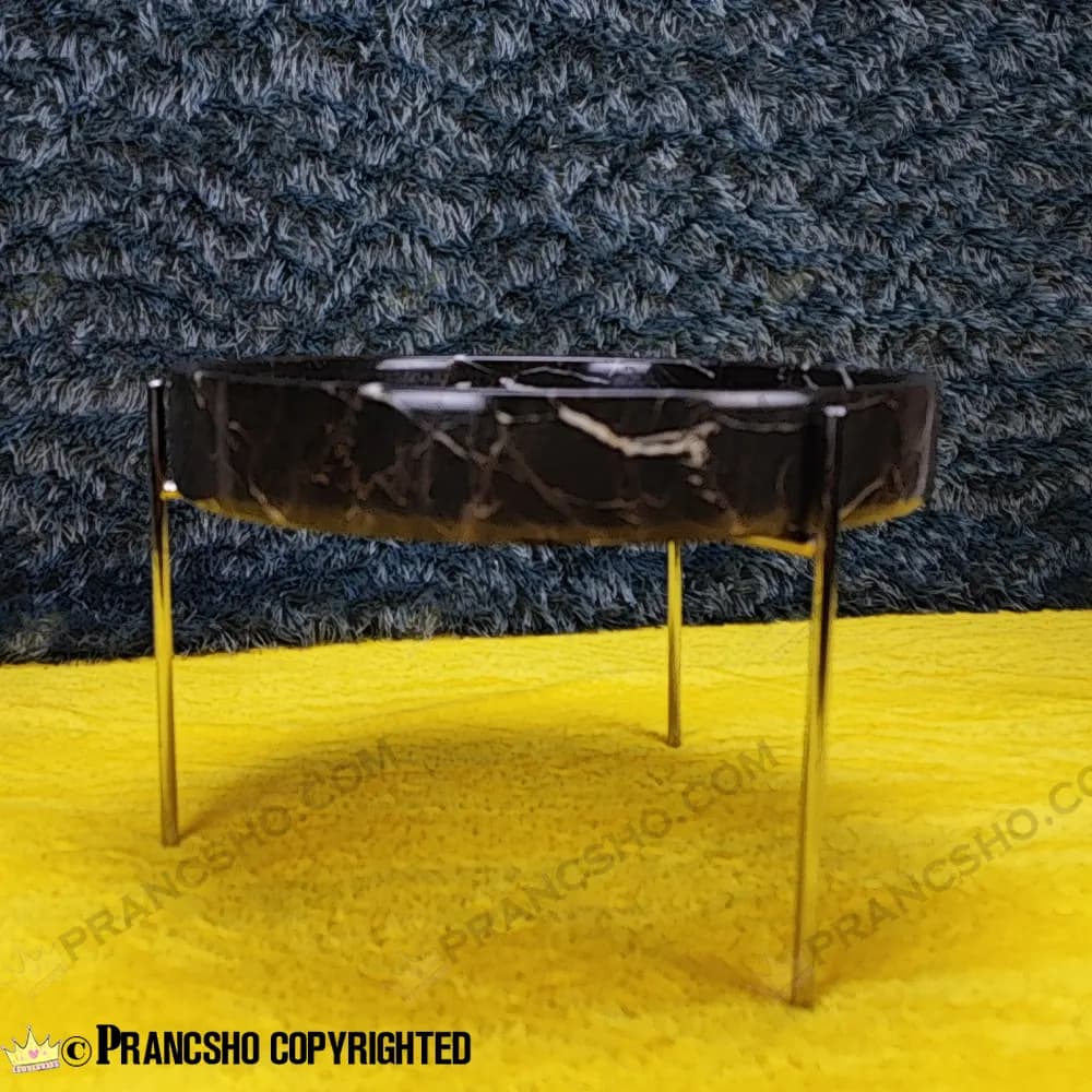 میوه خوری سنگی پایه میخی نقرهای سنگ مشکی خط سفید — تصویر ۶
