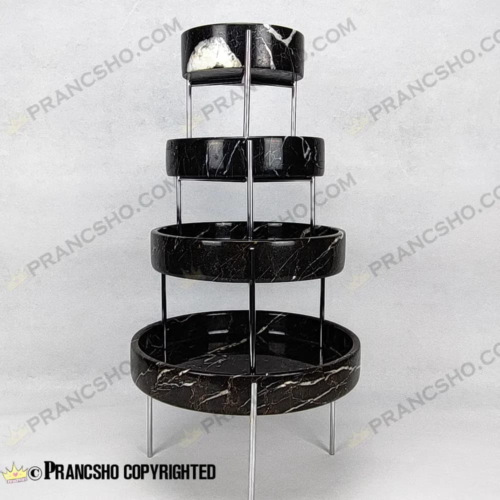 میوه خوری سنگی پایه میخی نقرهای سنگ مشکی خط سفید — تصویر ۲