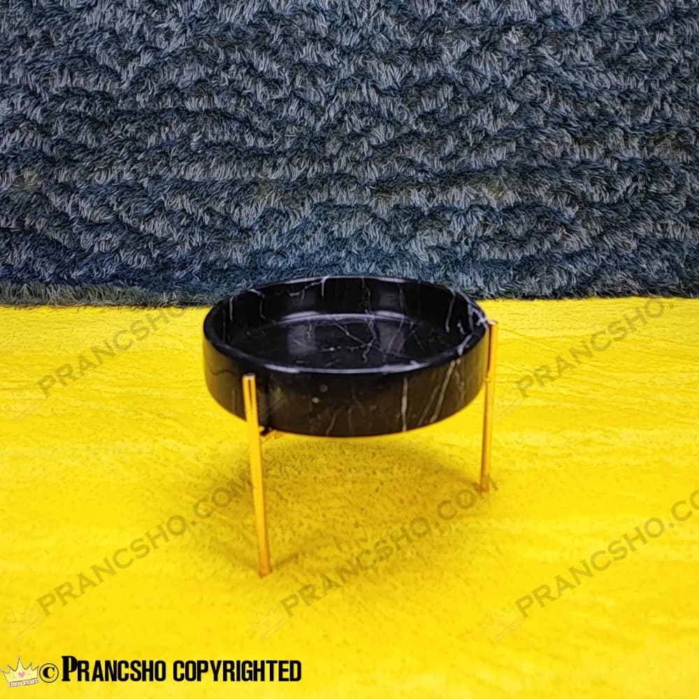 شکلات خوری بزرگ سنگی پایه میخی طلایی سنگ مشکی خط سفید
