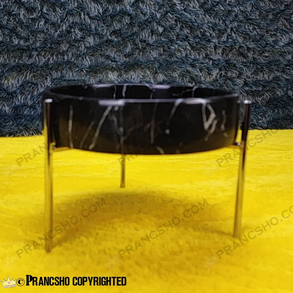 شکلات خوری بزرگ سنگی پایه میخی نقره‌ای سنگ مشکی خط سفید — تصویر ۳