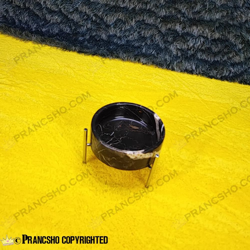 شکلات خوری متوسط سنگی پایه میخی نقرهای سنگ مشکی خط سفید — تصویر ۵