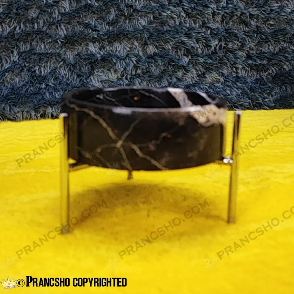 شکلات خوری متوسط سنگی پایه میخی نقرهای سنگ مشکی خط سفید — تصویر ۴