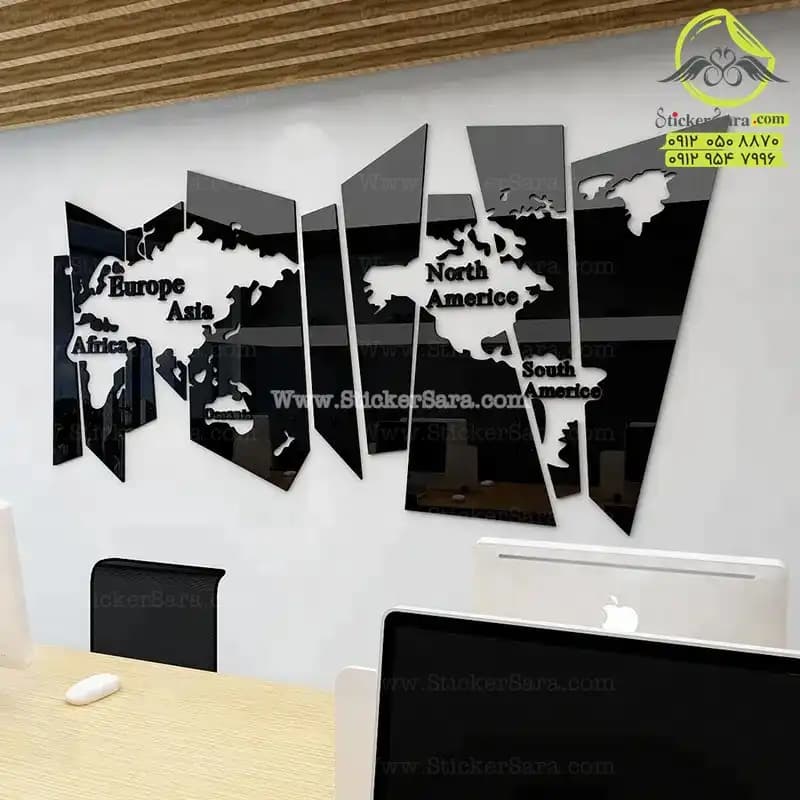 آینه دیوار نقشه جهان بزرگ دکوری برای دفتر یا اتاق نشیمن — تصویر ۴
