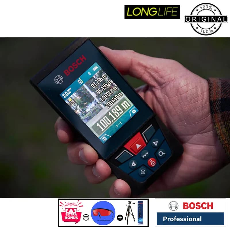 متر لیزری بوش مدل دوربین دار GLM 150-27C Professional + BT150 + Red Glass Laser برد 150 متر به همراه پایه — تصویر ۶