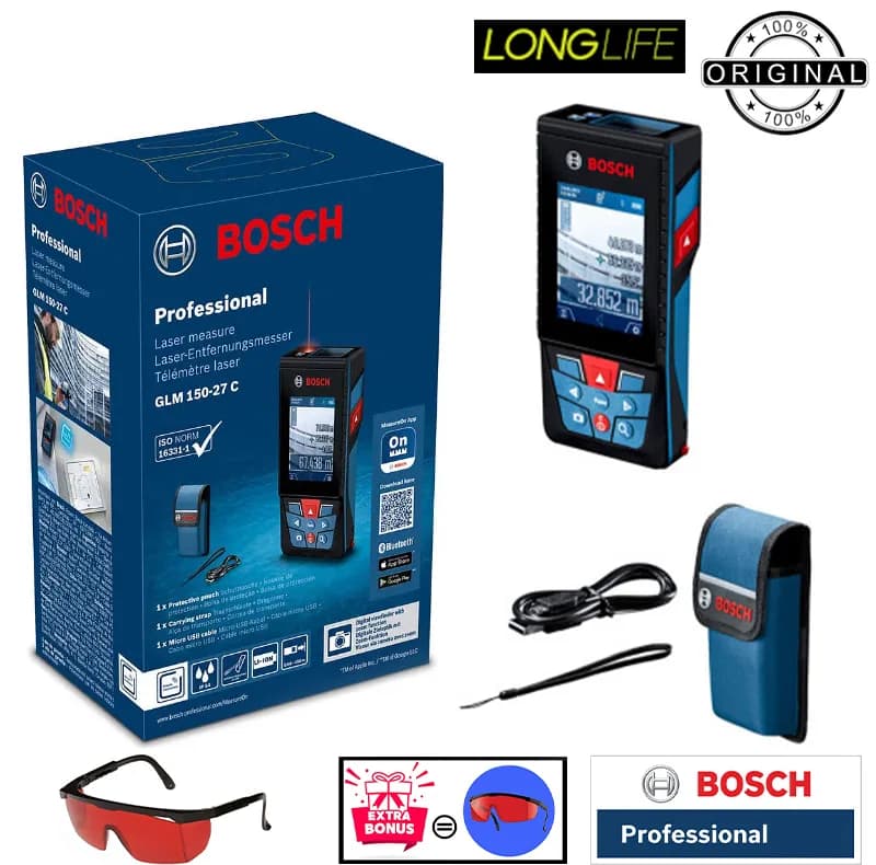 متر لیزری بوش مدل دوربین دار GLM 150-27 C professional Extra Red glass برد 150 متر — تصویر ۲