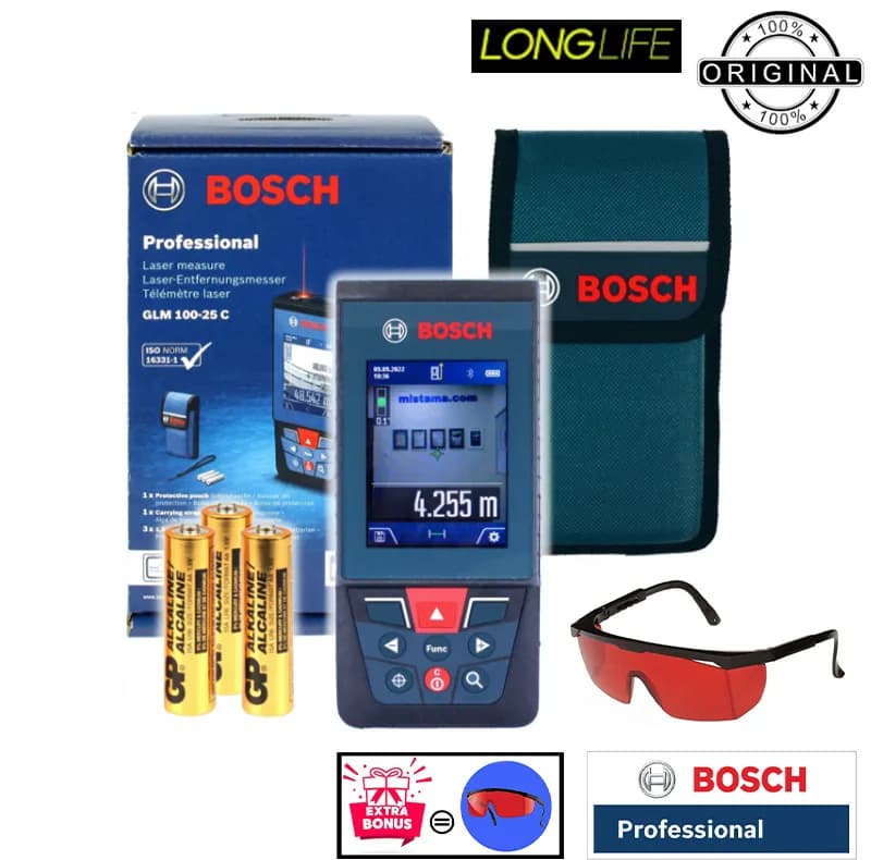 متر لیزری بوش مدل GLM 100-25 C + Extra Red Glass Professional — تصویر ۴