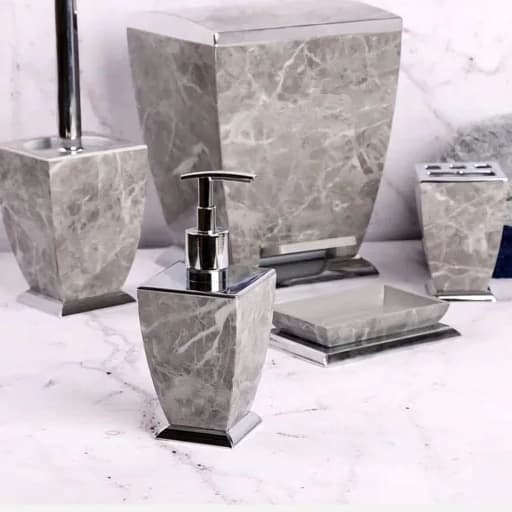 ست سرویس بهداشتی شش پارچه هارمونی مدل آوا طرح سنگ طوسی کروم کامنا مدل 13144965