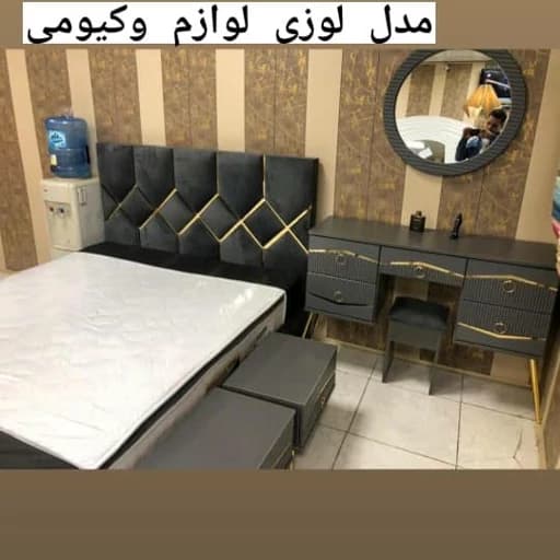 تختخواب دونفره کامل با دراور، آینه و 2 پاتختی کامنا مدل 13153208