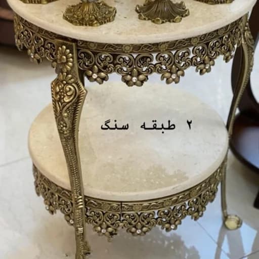 میز دوطبقه تلفن قطر 40 سانت با وزن تقریبی 6 کیلوگرم و رنگ انتیک و طلایی ضدخش کامنا مدل 13153204