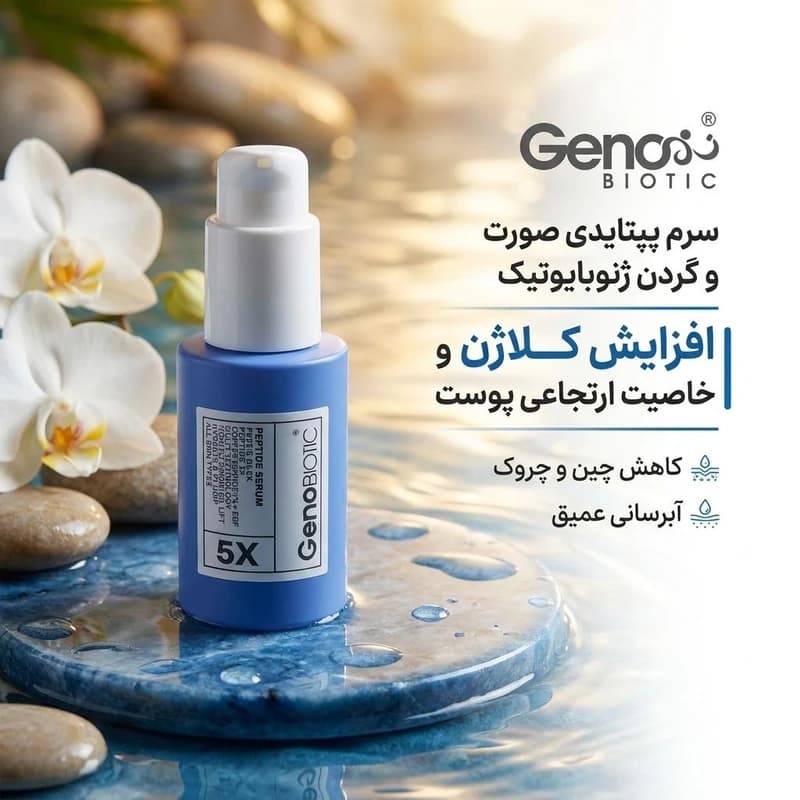 سرم پپتاید ضد چروک (صورت و گردن مناسب انواع پوست) ژنوبایوتیک حجم 30 میل — تصویر ۴