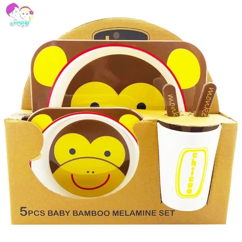 سرویس پنج تکه غذاخوری ملامین مربعی میمون چیکو Chicoo Baby — تصویر ۲
