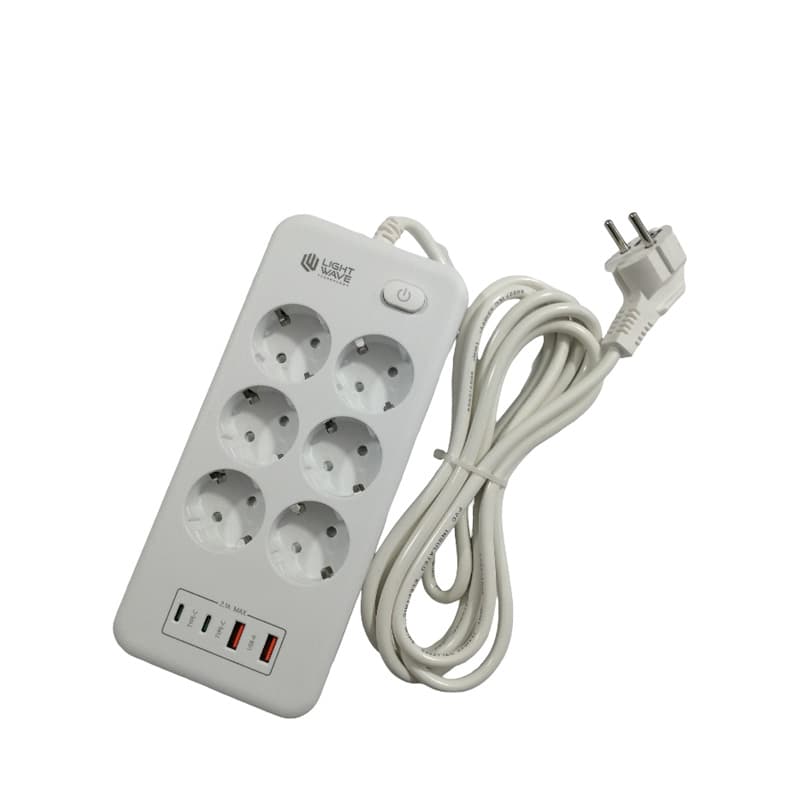 چندراهی برق 6 خانه + دو پورت USB + دو پورت تایپ سی لایت ویو LW-EXT-662U2C — تصویر ۲