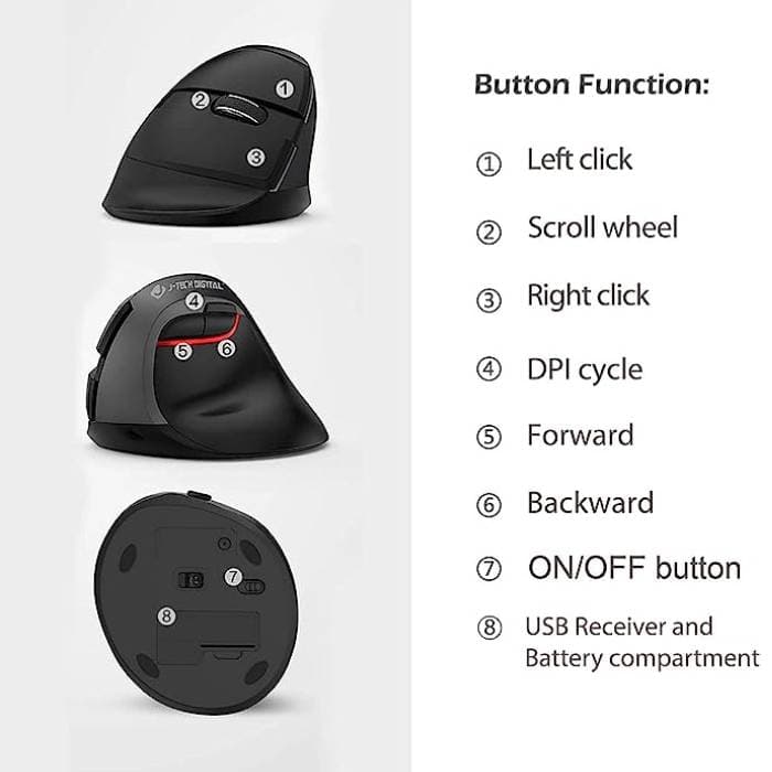 موس J-Tech مدل Wireless Ergonomic Vertical (نخل فلای) — تصویر ۳