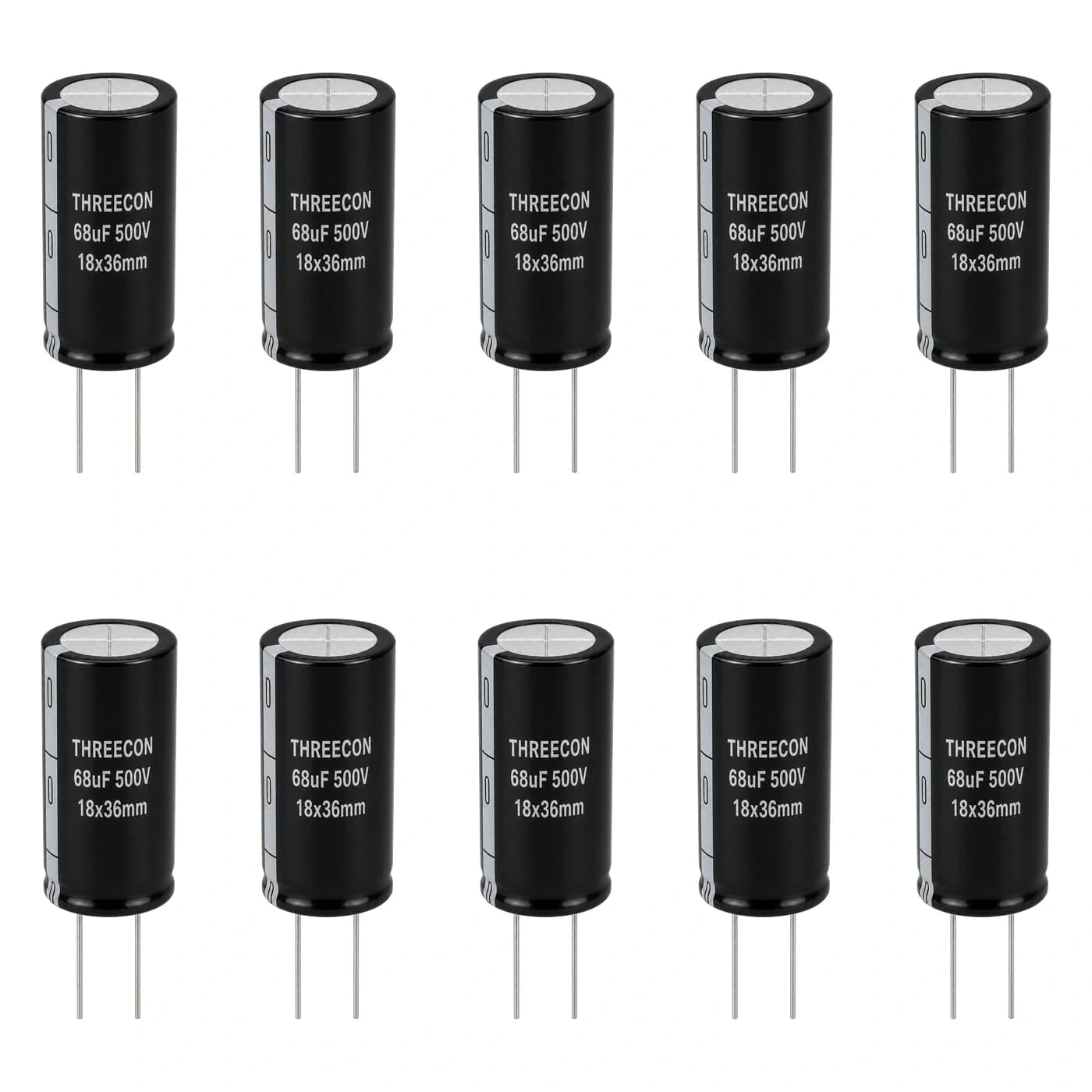 خازن الکترولیتی تری‌کان مدل THREECON 68uF 500V 18×36mm — تصویر ۲