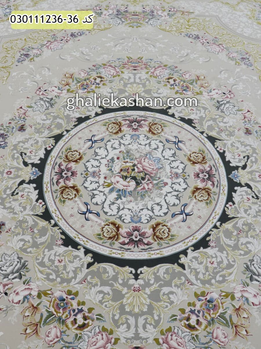 فرش 1200 شانه طرح شانار زمینه صدفی کاشان – گل برجسته — تصویر ۲