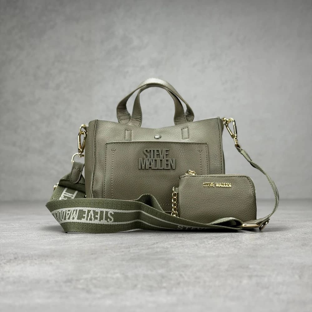کیف روزمره اورجینال برند استیو مدن (Steve Madden) | ست دوتیکه به همراه جاکارتی و بند پهن برزنتی — تصویر ۲