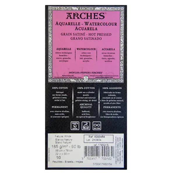 مقوا آرچ آبرنگ هات پرس 185 گرم (arches hotpressed) سایز 56*38 سانت بسته 2 عددی