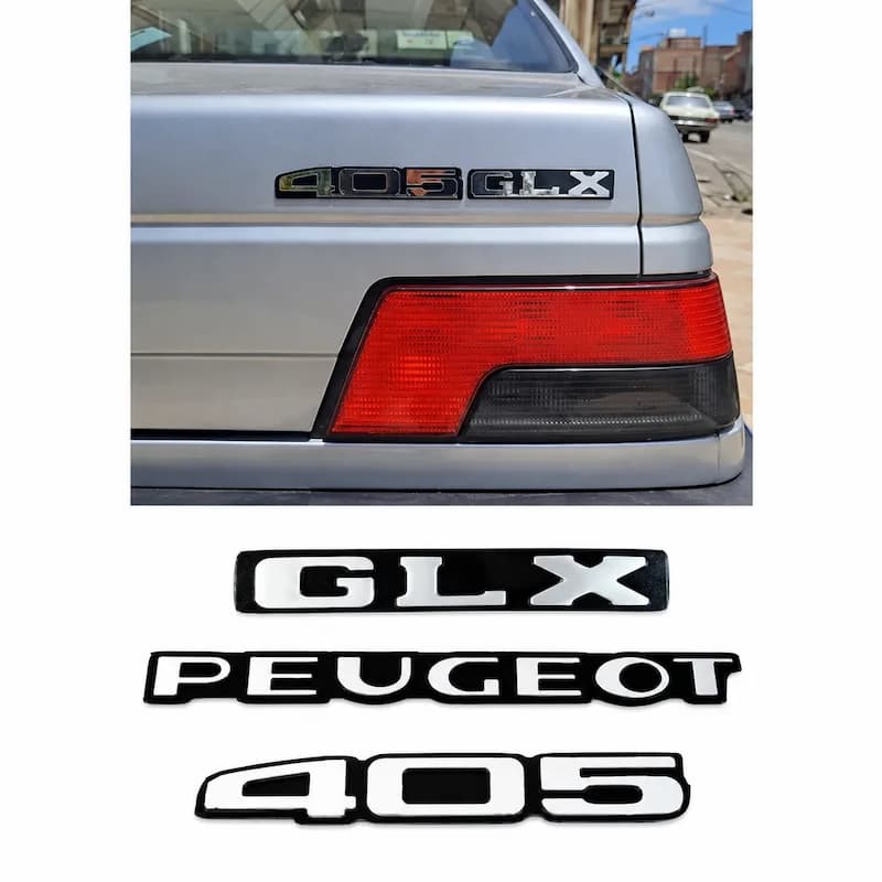 آرم سه‌تیکه صندوق عقب پژو PEUGEOT 405 GLX کروم براق | ست کامل ۳ عددی