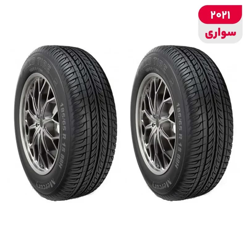 لاستیک خودرو رادیال یزد تایر مدل MERCURY با کاربری سواری و سایز رینگ 15 اینچ، فاق 65 درصد پهنا و پهنای 185 میلی‌متر، شاخص تحمل وزن 88 و شاخص سرعت H (حداکثر سرعت 210 کیلومتر بر ساعت)، ساخت ایران، دارای