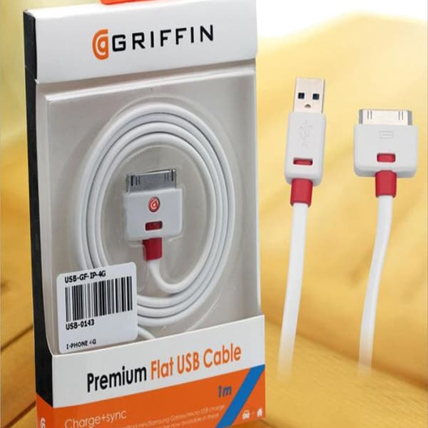 کابل شارژ گریفین فلت USB به آیفون 4 طول 1 متر — تصویر ۲