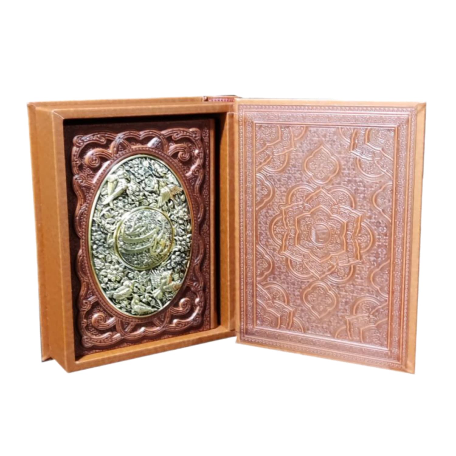 کتاب نفیس دیوان حافظ وزیری گلاسه چرم جعبه دار حاشیه برجسته طرح مس کد 125278 — تصویر ۲