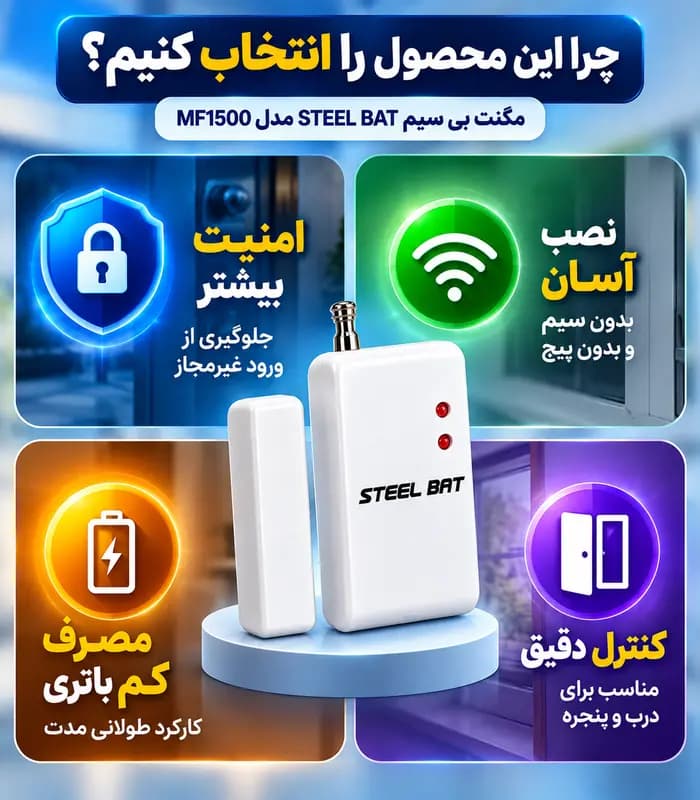 مگنت بیسیم دزدگیر اماکن استیل بت STEEL BAT مدل MF1500 فرکانس 433 — تصویر ۷