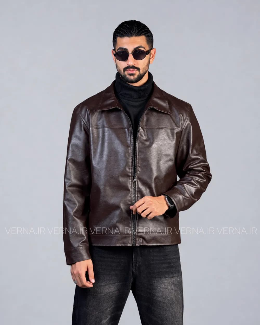 کاپشن چرم مردانه یقه دار ZARA