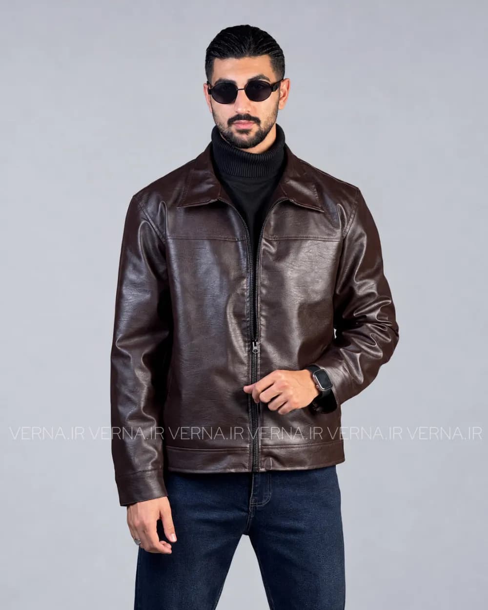 کاپشن چرم مردانه یقه دار ZARA — تصویر ۳