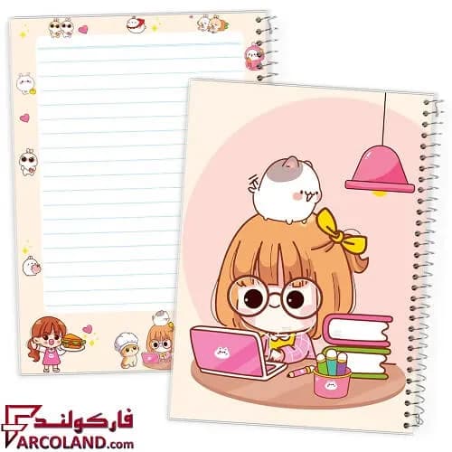 دفتر خط دار سیمی 100 برگ حاشیه دار جلد طلقی مدل فانتزی دخترانه (فنری مشق)
