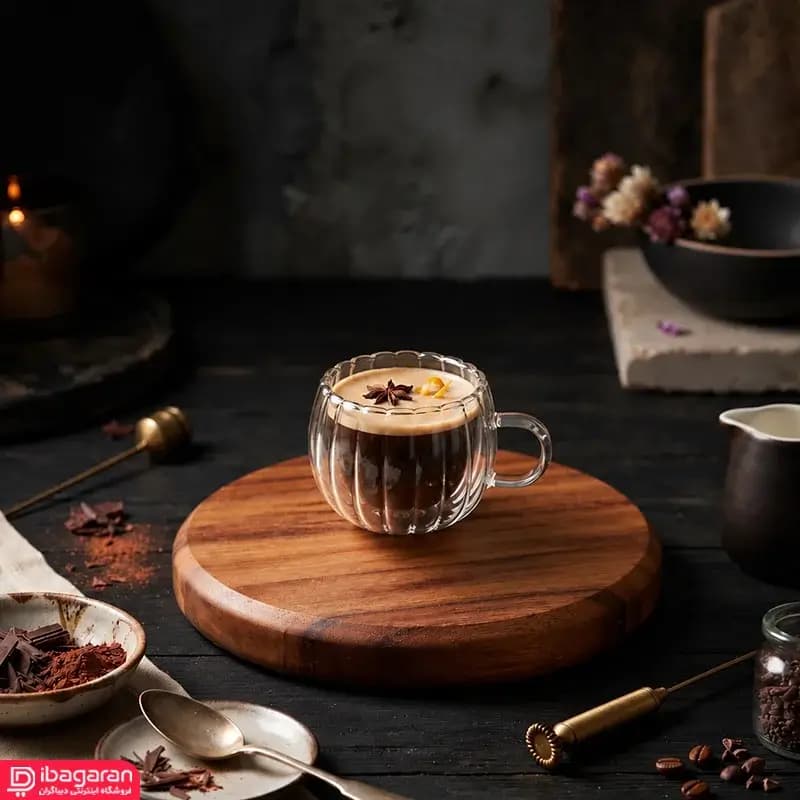 ماگ شیشه ای دوجداره شیاردار ۱۰۰ میلی لیتر