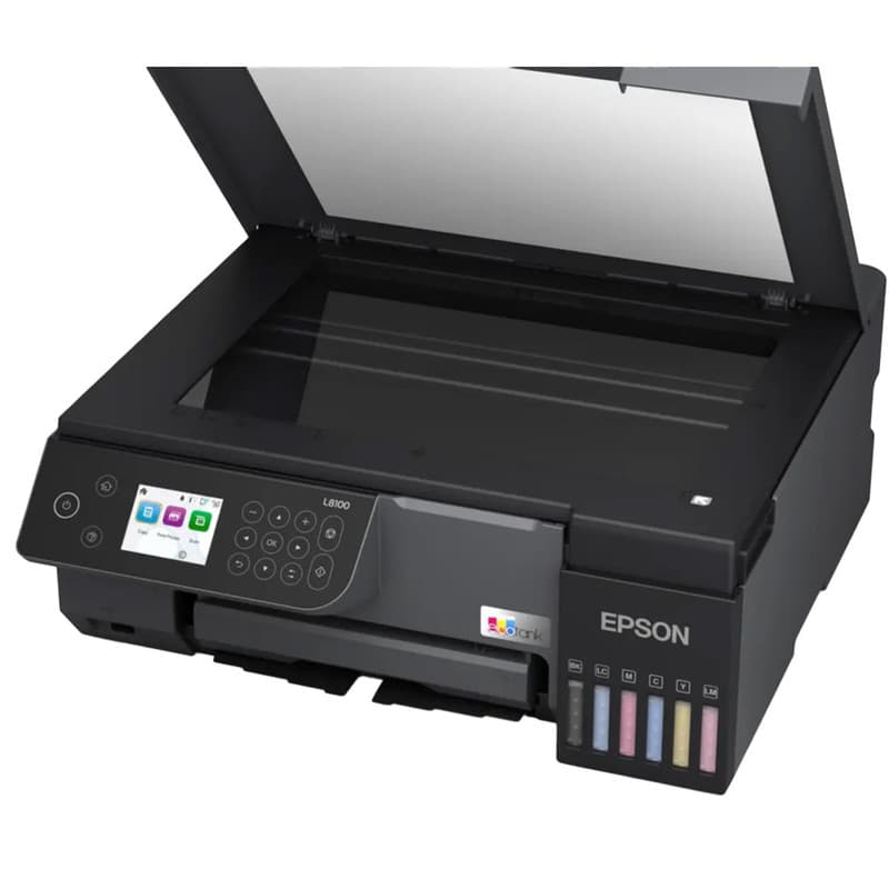 پرینتر جوهرافشان 3 کاره اپسون مدل EcoTank L8100، رنگی با نمایشگر لمسی، چاپ، اسکن و کپی، اتصال Wi-Fi و USB، چاپ روی کارت PVC و رزولوشن چاپ 5760x1440 DPI — تصویر ۷