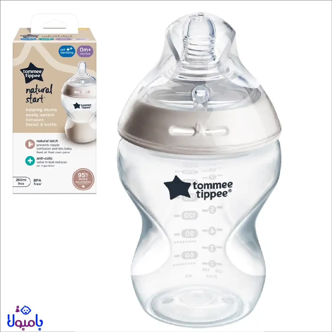شیشه شیر تامی تیپی مدل Natural Start – ظرفیت 260 میل