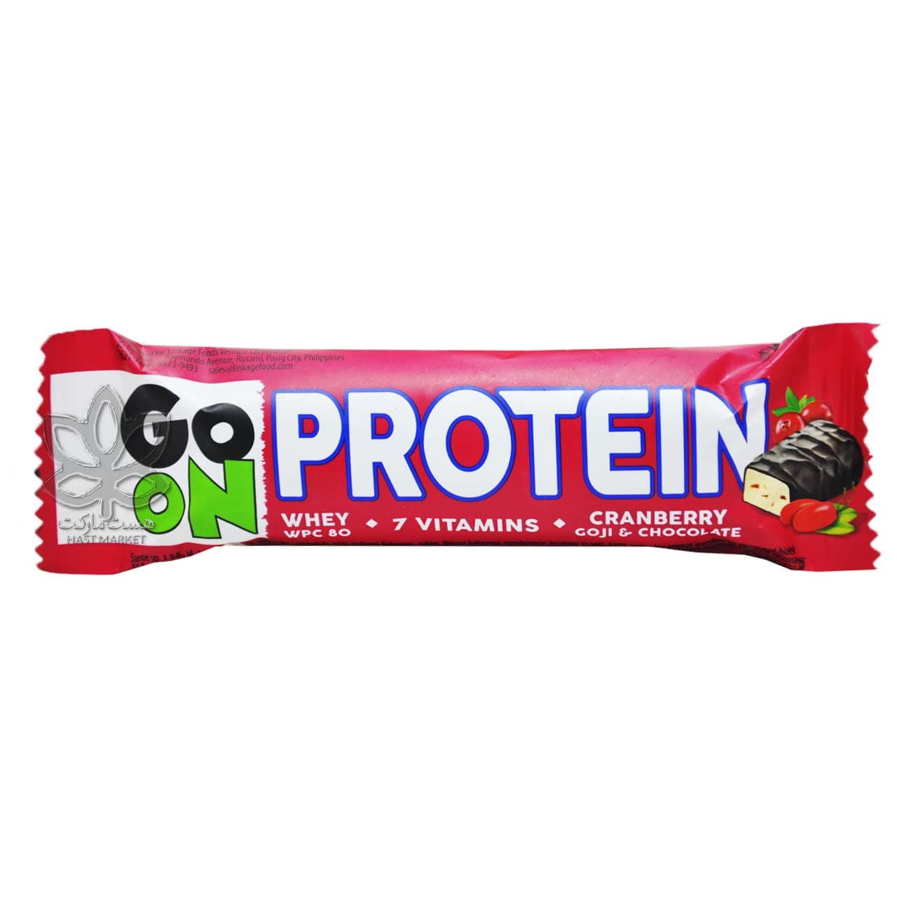 پروتئین بار وی ۷ ویتامین کرنبری و گوجی بری شکلاتی 50 گرم گوآن – go on