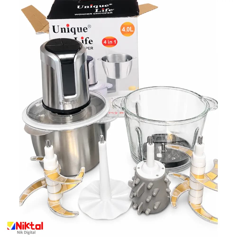 خردکن یونیک لایف مدل UQN-5560 | دوکاسه 4 لیتری با توان 3000 وات