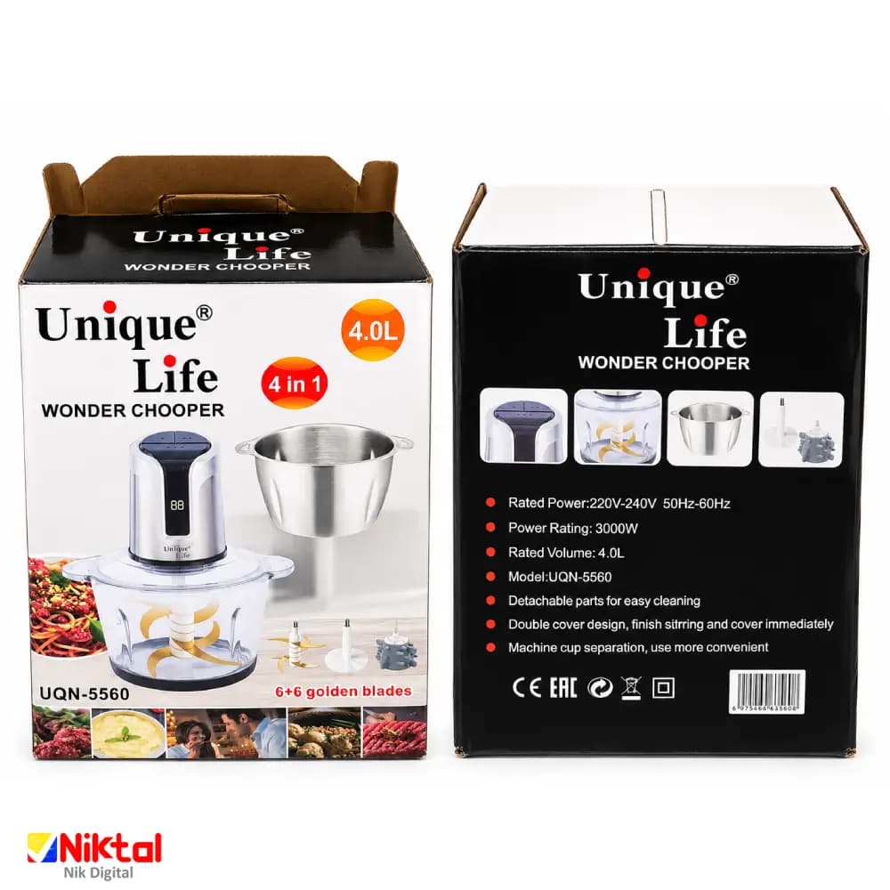 خردکن یونیک لایف مدل UQN-5560 | دوکاسه 4 لیتری با توان 3000 وات — تصویر ۲