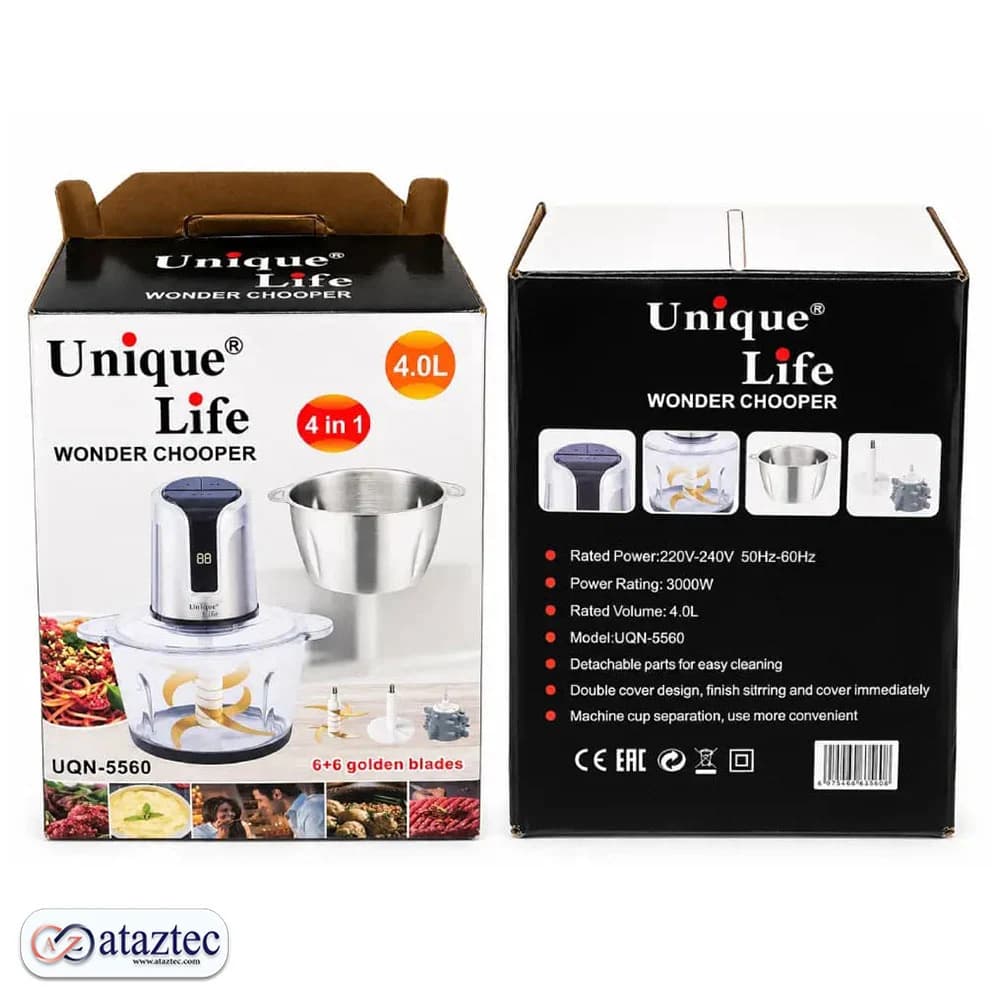 خردکن یونیک لایف مدل UQN-5560 | دوکاسه 4 لیتری با توان 3000 وات — تصویر ۴