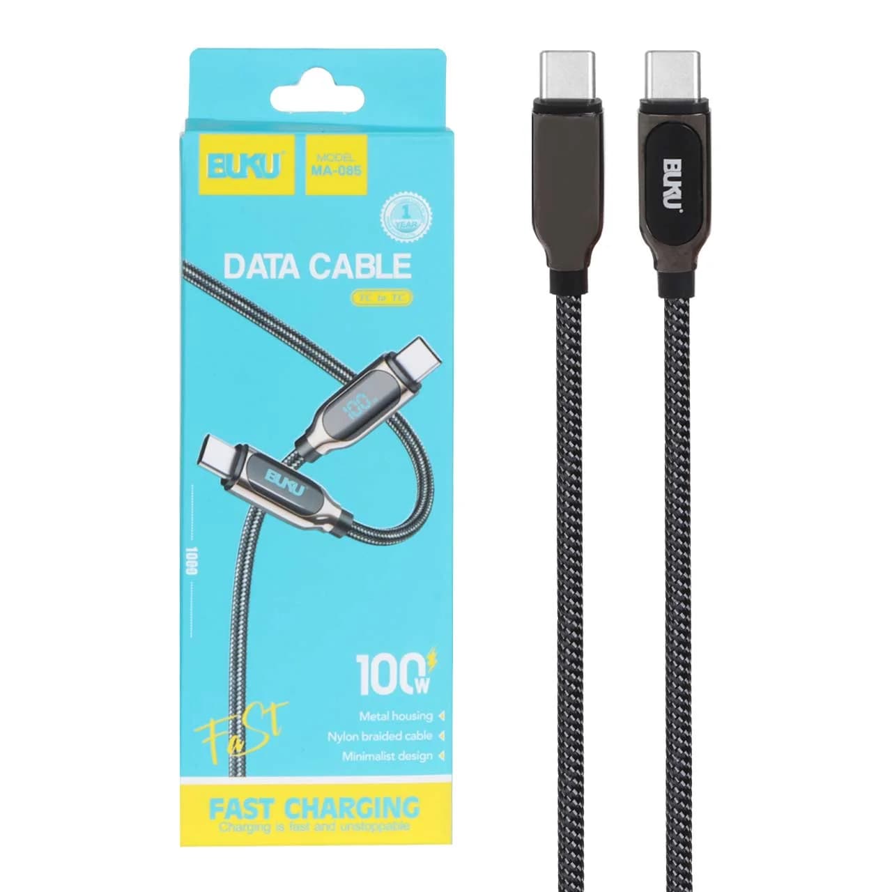 کابل شارژ فست BUKU Type-C To Type-C مدل MA-085 100W – مشکی – MMS — تصویر ۳