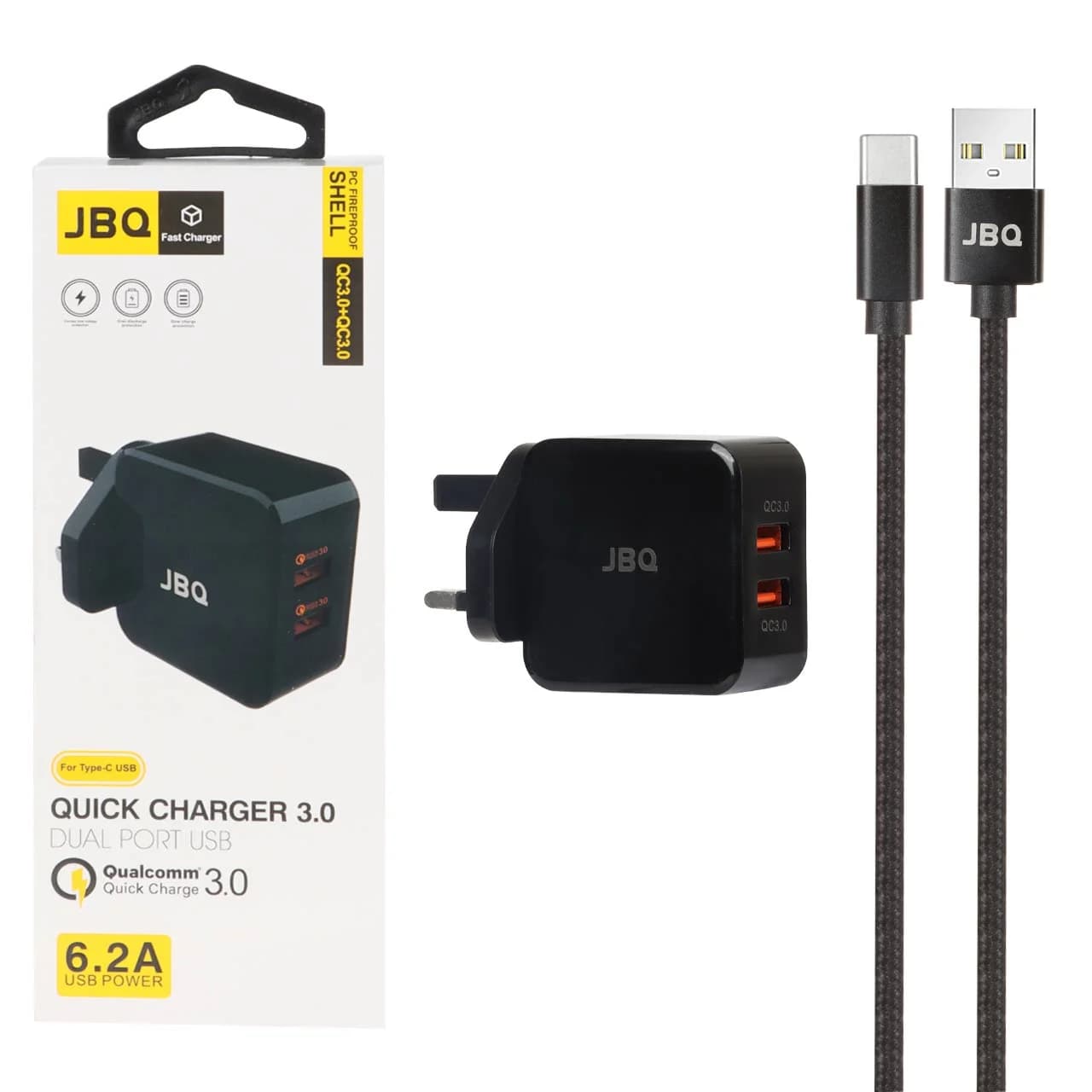 شارژر دیواری فست دو پورت JBQ مدل HC-12F2 30W همراه با کابل Type-C – مشکی (گارانتی یکساله رصاصی) — تصویر ۵