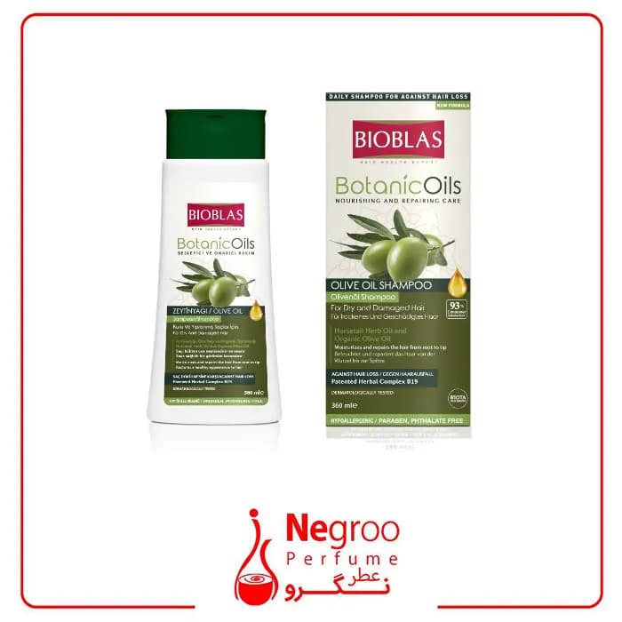 شامپو روغن زیتون بیوبلاس bioblas تغذیه کننده و ترمیم کننده حجم 360 میل/اورجینال