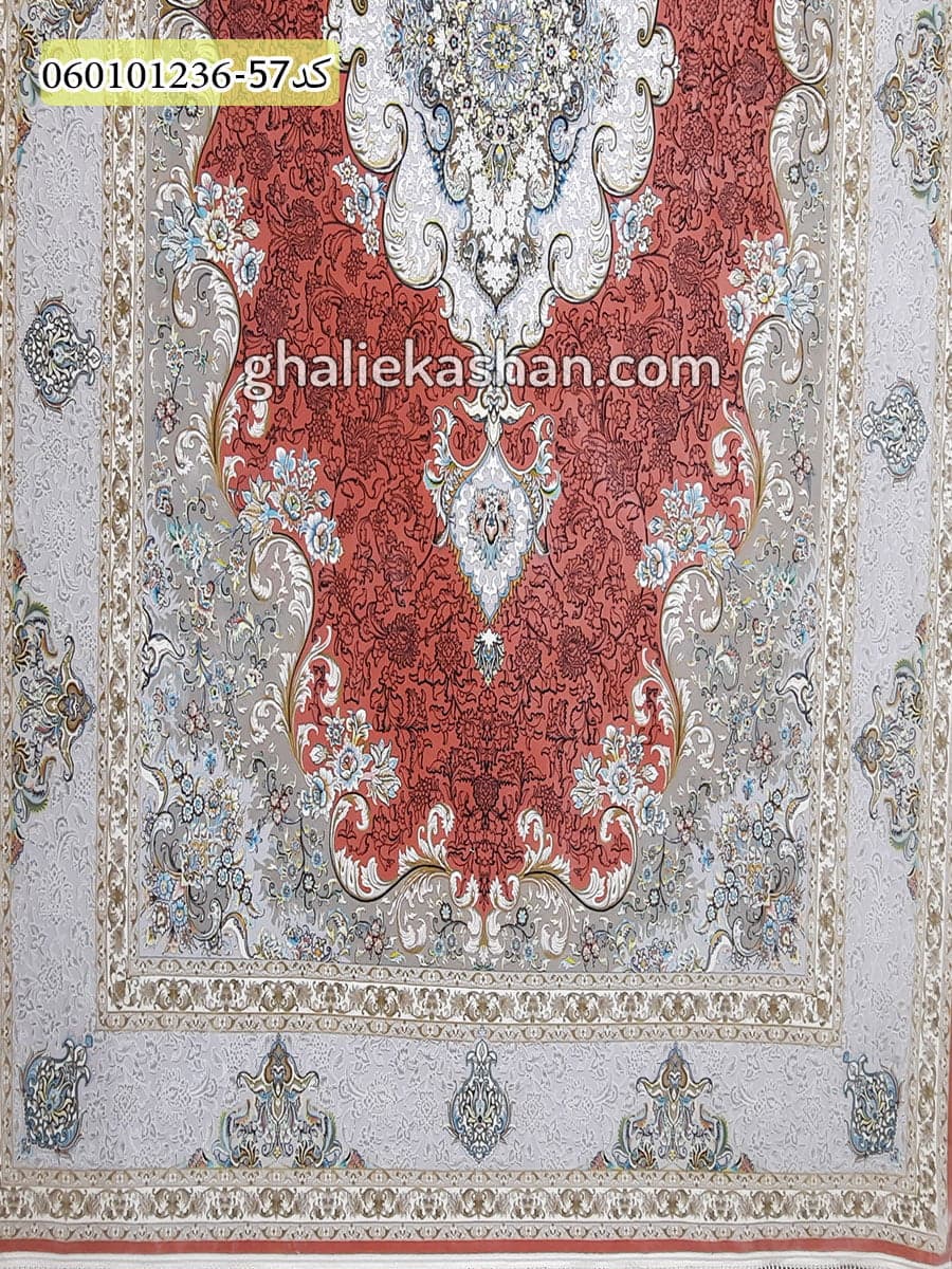 فرش 1200 شانه طرح ترنج دار سپهر قرمز روناسی کاشان – گل برجسته — تصویر ۲