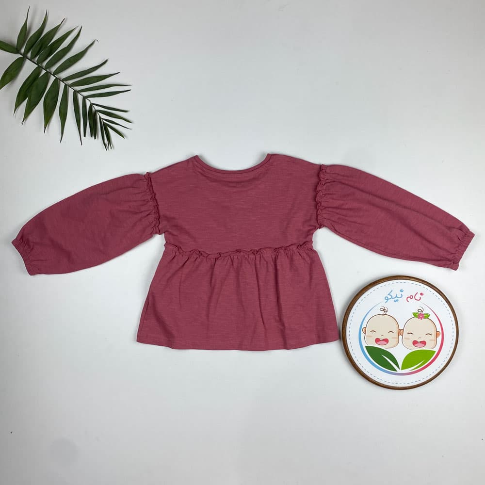ایراد دار_ بلوز دخترانه آستین بلند طرح رنگین کمان یقه گرد کالباسی پررنگ – 2 تا 3 سال — تصویر ۳