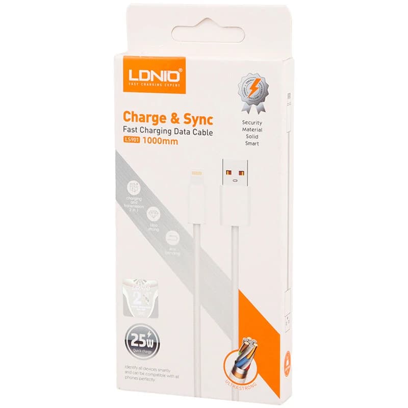 کابل شارژ لایتنینگ فست شارژ 25 وات الدینیو مدل LS901 طول 1 متر — تصویر ۳
