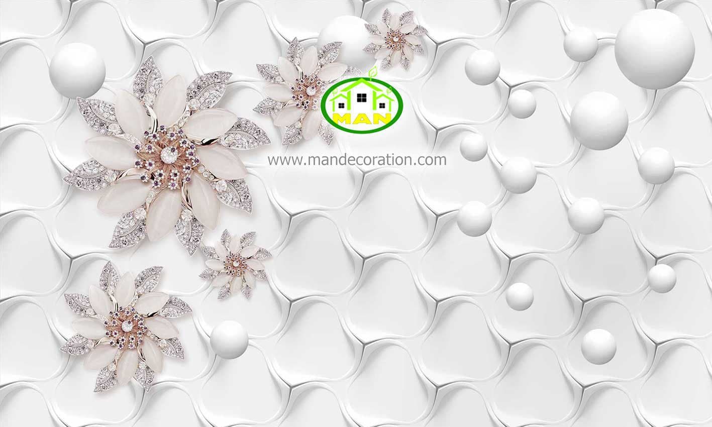 پوستردیواری گل طلایی سه بعدی با زمینه توپی کد 5057