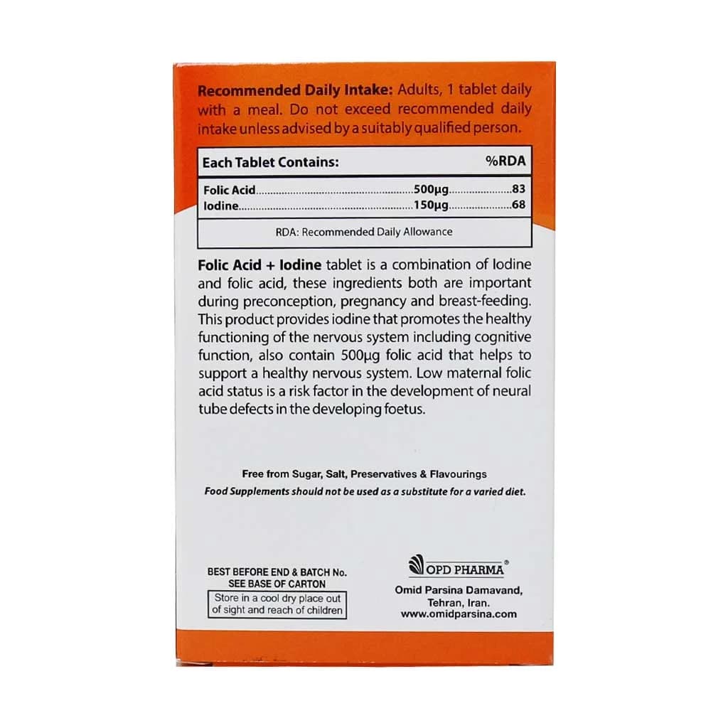 قرص ید و فولیک اسید او پی دی فارما ۳۰ عدد (OPD Pharma Iodine & Folic Acid) — تصویر ۳