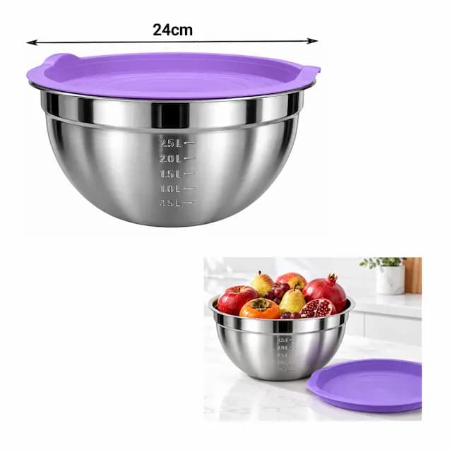 کاسه استیل درب دار رنگی سایز 2.5 لیتری