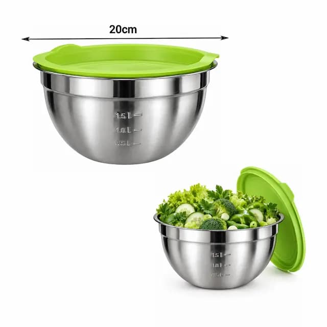 کاسه استیل درب دار رنگی سایز 1.5 لیتری